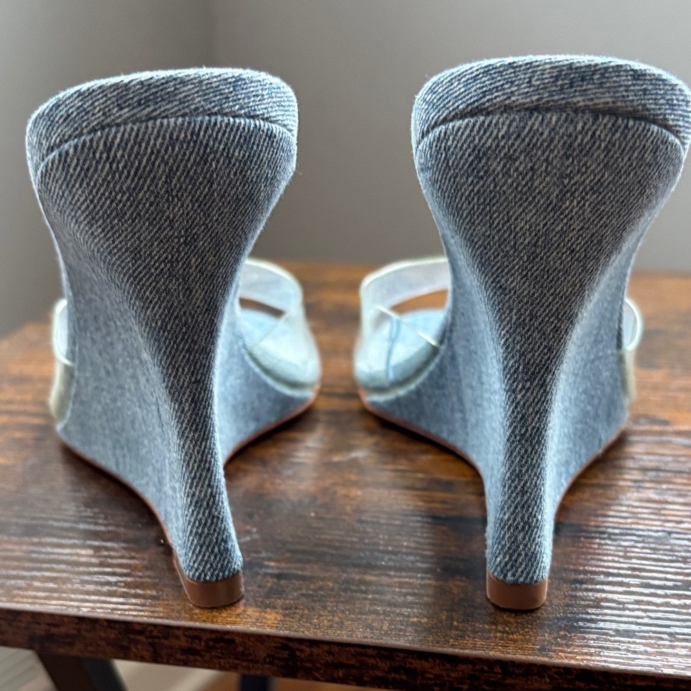 Mango Light Blue Denim Wedge Sandals with Clear Strap - Picture 6 of 9